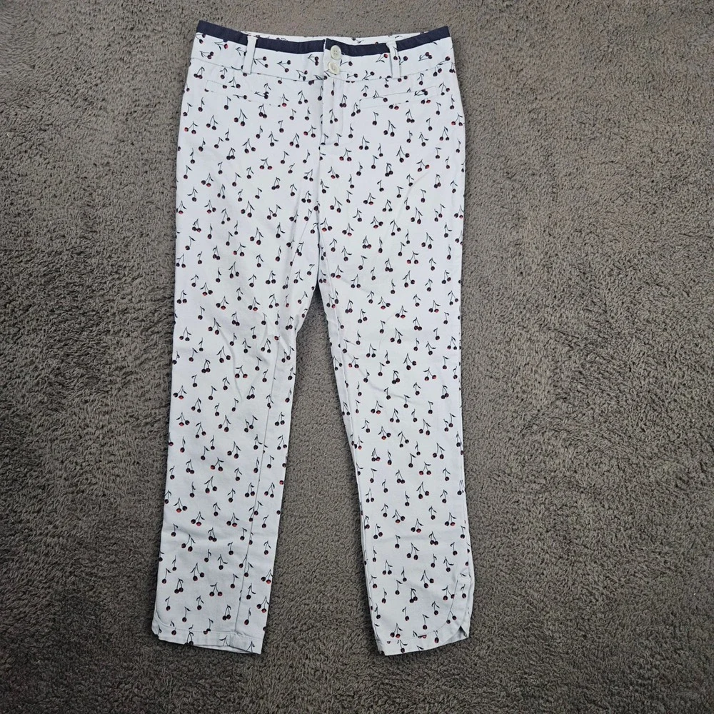 Cartonnier Cherry Print Pants‎ Women's Size 0 Blue White Casual